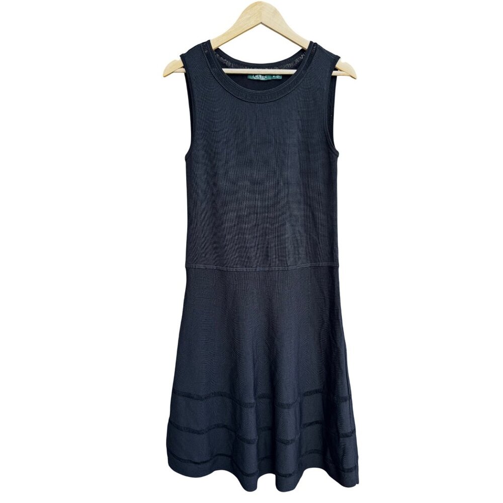 Calvin Klein Black Mesh Illusion Hem Fit & Flare Sleeveless Dress sz‎ M